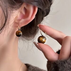 Gold Tiger Eye Gemstone Earrings